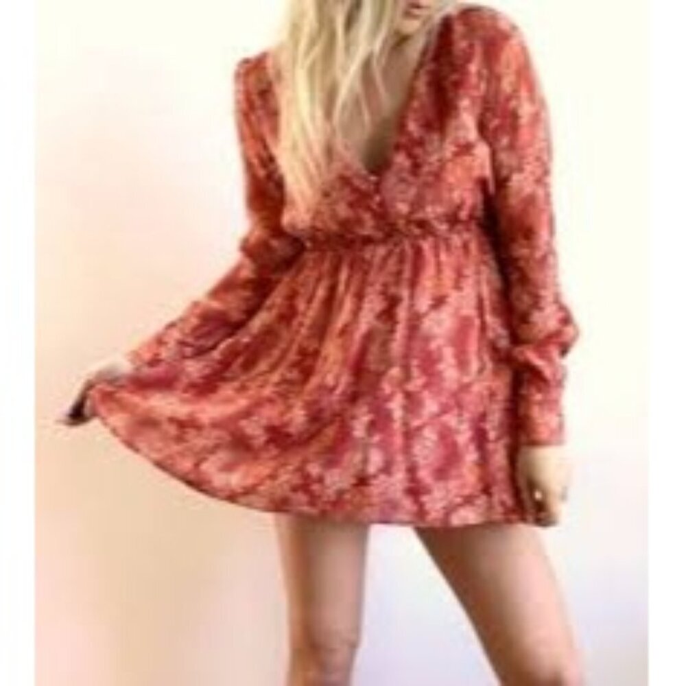Free People Stealing Fire Tunic Dress Ponk and Red Size S